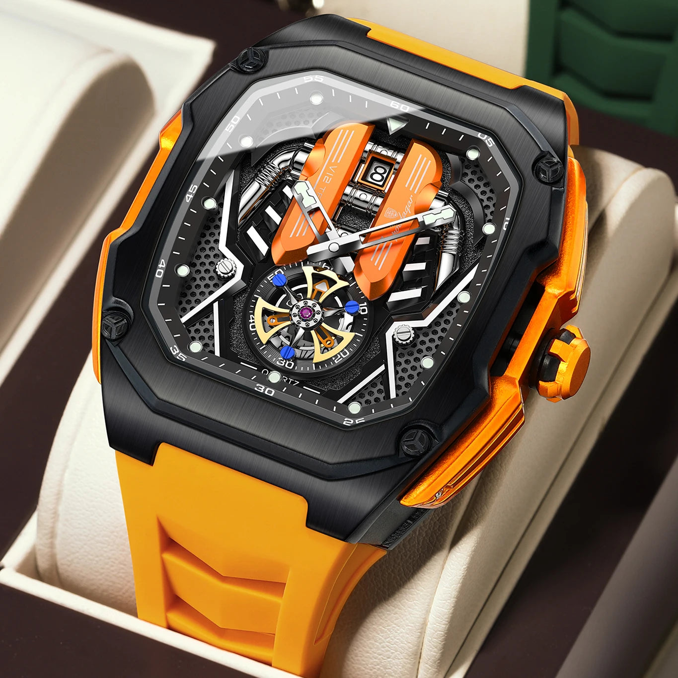 Cavallo V8 engine watch Burnt Orange dial — Japanese quartz movement